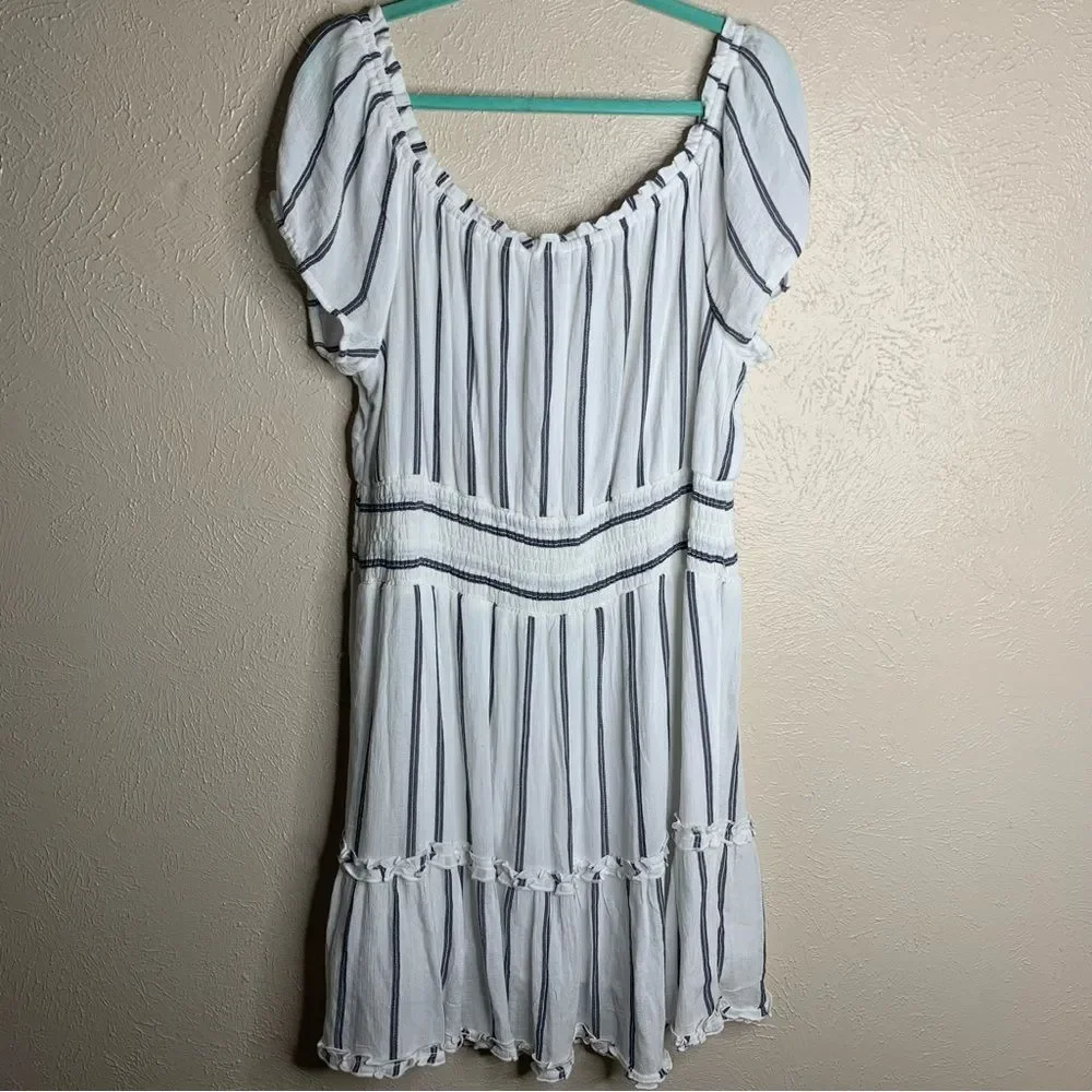 American eagle striped off shoulder ruffle tiered dress white gray - Picture 6 of 13
